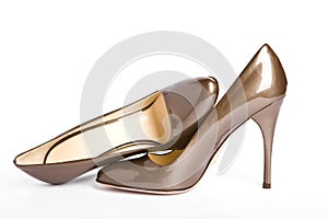 Beige-golden female new varnished shoes