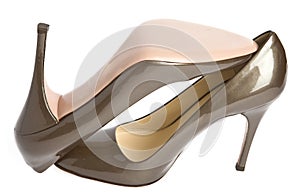 Beige-golden female new varnished shoes