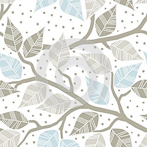 Beige gray blue leaves on branches