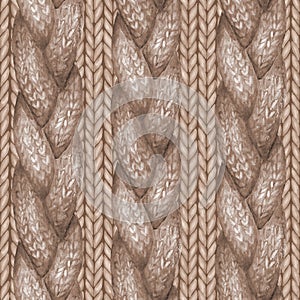 Beige gray realistic knitted seamless pattern. Watercolor hand paint cozy warm knit texture