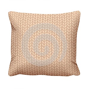 Beige Knitted Pillow with Leaf Pattern