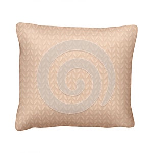 Beige Knitted Pillow with Leaf Pattern