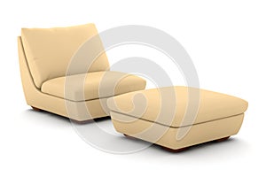 Beige leather armchair isolated on white