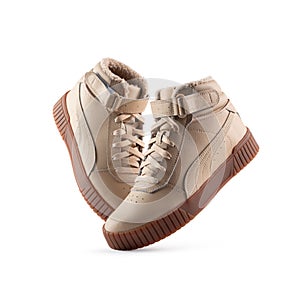 Beige leather casual boots