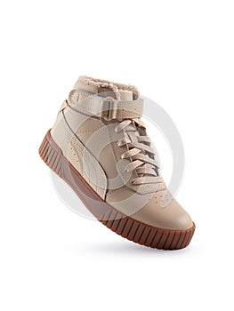 Beige leather casual boots