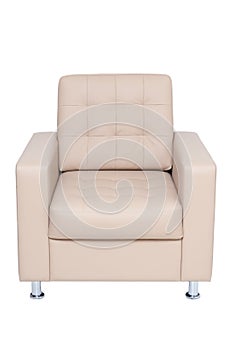 Beige leather comfortable office armchair isolated on white background