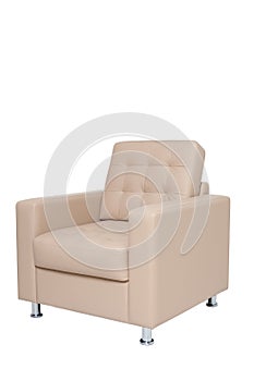 Beige leather comfortable office armchair isolated on white background