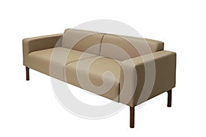 beige leather ofice couch in strict style on white background, side view