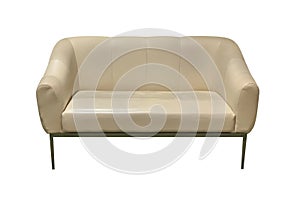 Beige leather sofa isolated on white background