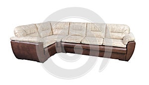 Beige and leather sofa isolated on white with clipping path