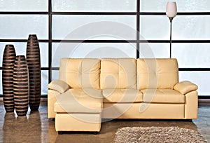 Beige Leather Sofa in Office