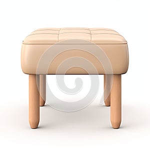 Beige Leather Stool 3d Render On White Background