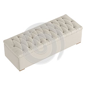 Beige leather upholstered bench on an isolated background. 3d rendering