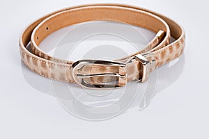 Beige leather Women's belt with rhinestones