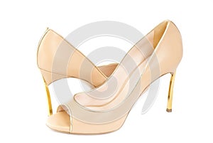 Beige leather women's shoes