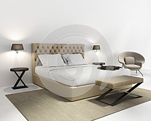 Beige luxury bedroom with rug