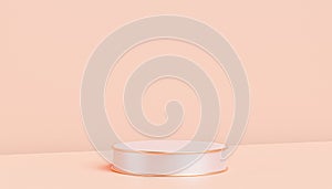 Beige luxury podium or pedestal for products or advertising on pastel peach colored background, 3d render