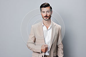 beige man copyspace handsome success smiling happy business suit portrait businessman