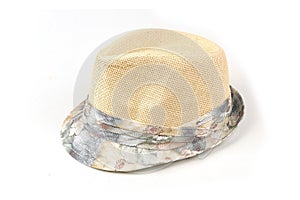 Beige men`s hat on a white isolated background