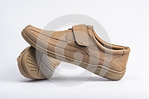 Beige men`s summer leather shoes slippers