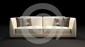 Beige modern large sofa isolated on black background.