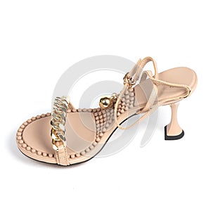 Beige New Fashionable Women's High Heels With Gold Chain on white background