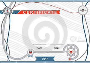 Beige official modern certificate. Curved line border. Logistics elements