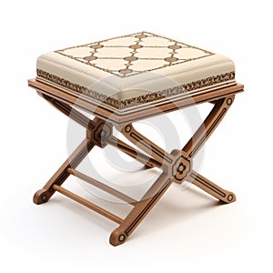 Beige Ottoman Caliphate: Intricate Wood Stool With Daz3d Style