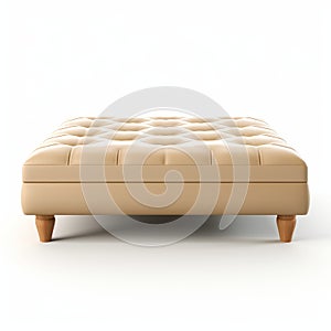Beige Ottoman Religion: Tan Leather Pouf With Wooden Legs