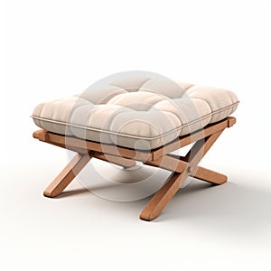 Beige Ottoman Stool: Traditional Wood And Cushioned Seat photo