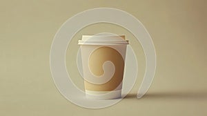 Beige Paper Coffee Cup With White Lid