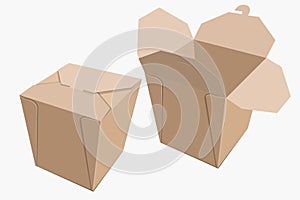 Beige paper container of Chinese food. Storage Box delivery. Vector