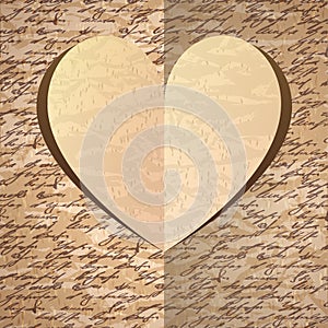 Beige paper heart with handwrite pattern