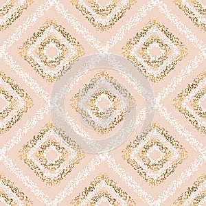Beige pastel and gold rhombus seamless pattern