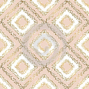 Beige pastel and gold rhombus seamless pattern