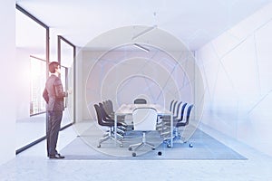 Beige pattern meeting room, businessman