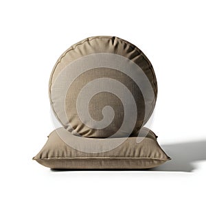 Beige patterned throw pillows set, isolated on white background