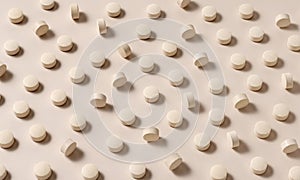 Beige pills on beige background