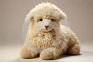 A beige plush toy sheep isolated on a white background. Can be used for eco friendly kids toys.