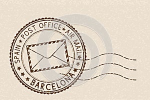Beige postmark BARCELONA for envelope with mail waves