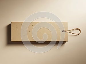 Beige rectangular object with rope handle isolated on white background