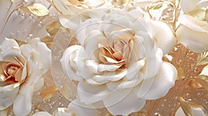 Beige Rose Flowers Glitter Super Detail. Generative AI
