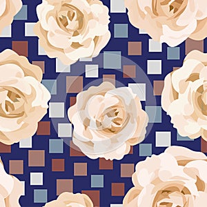 Beige roses seamless pattern square background