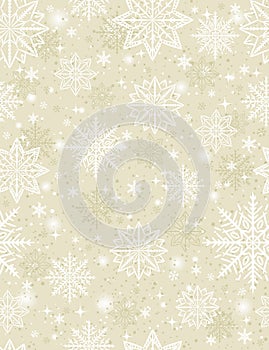 Beige seamless pattern background with snowflakes and stars