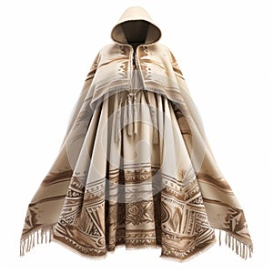 Beige Shirred Mans Cloak With Fringes - Digital Airbrushing Style