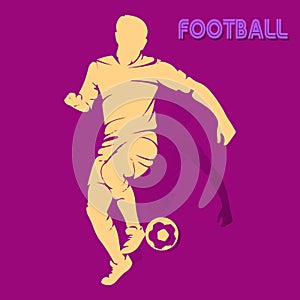 Beige silhouette of an athlete football player playing with a ba