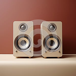 Beige Speakers On Red Background: Vray Tracing In Cinema4d photo