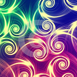 Beige spirals in green, blue and violet background