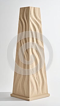 Beige Stone Wave Pattern Sculpture on White Background