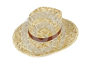 Beige straw hat or hat weave isolated on white background concept vacation,summer,holiday